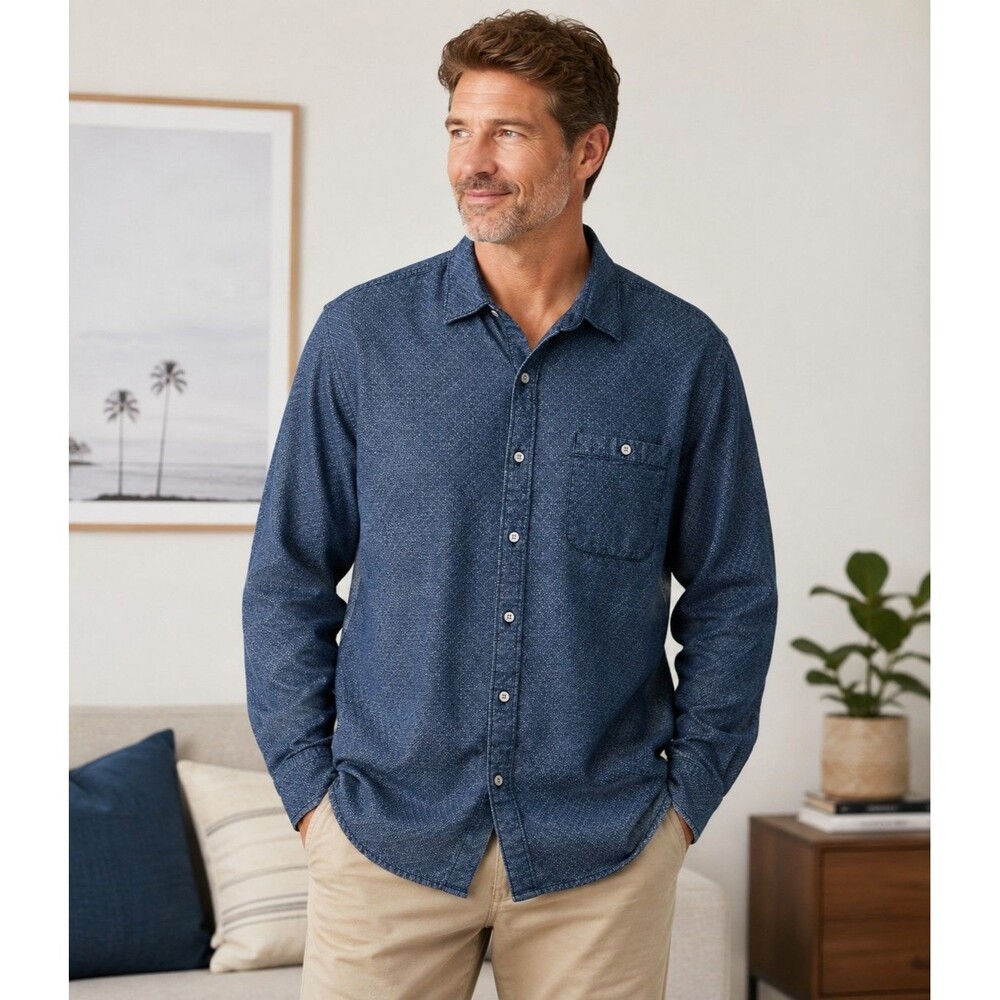 Coastal Casual Textured Blue Button Up Shirt Tommy Bahama Delas Dolby Men’s L